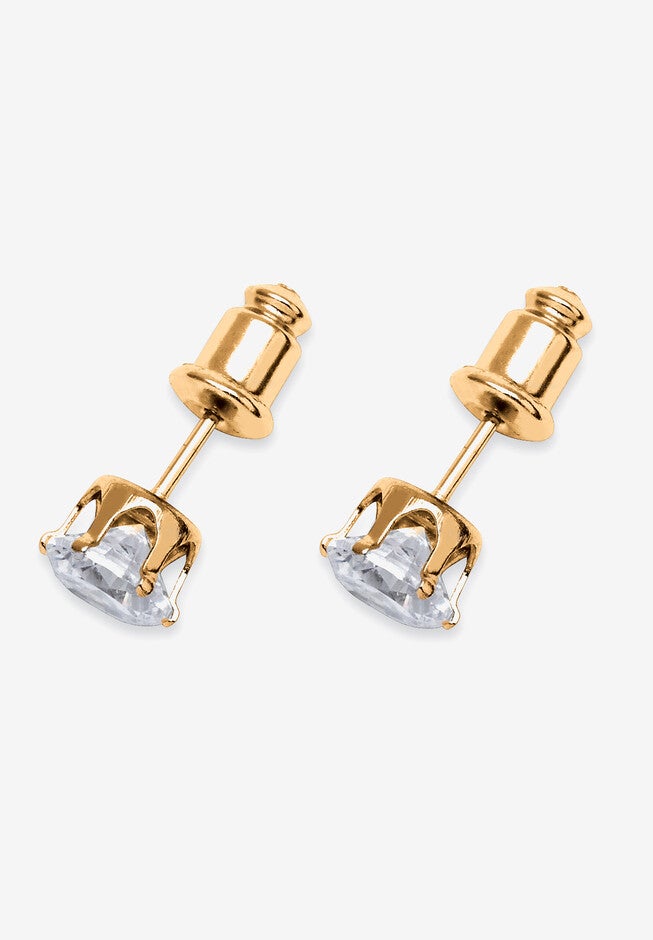1.96 Cttw. Goldtone Round Cubic Zirconia Stud Earrings, , on-hover image number 1