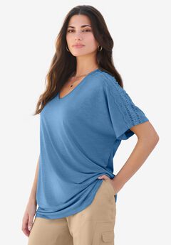 Lace Trimmed Textured Tee
