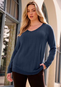 Plus Size Drop Needle V-Neck Lightweight Sweater Knit