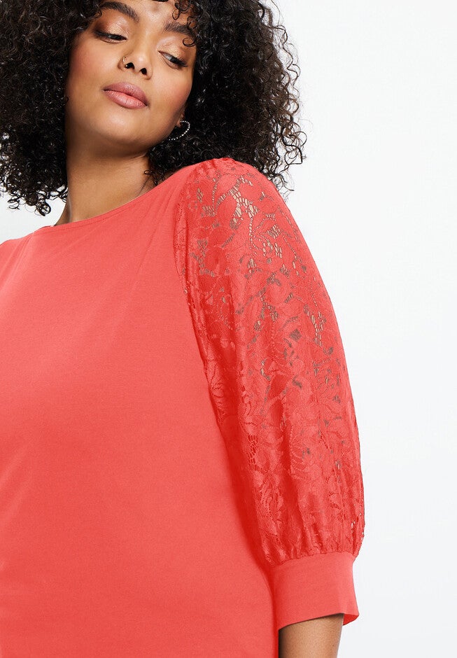 Lace-Trim Boatneck Top, , alternate image number null