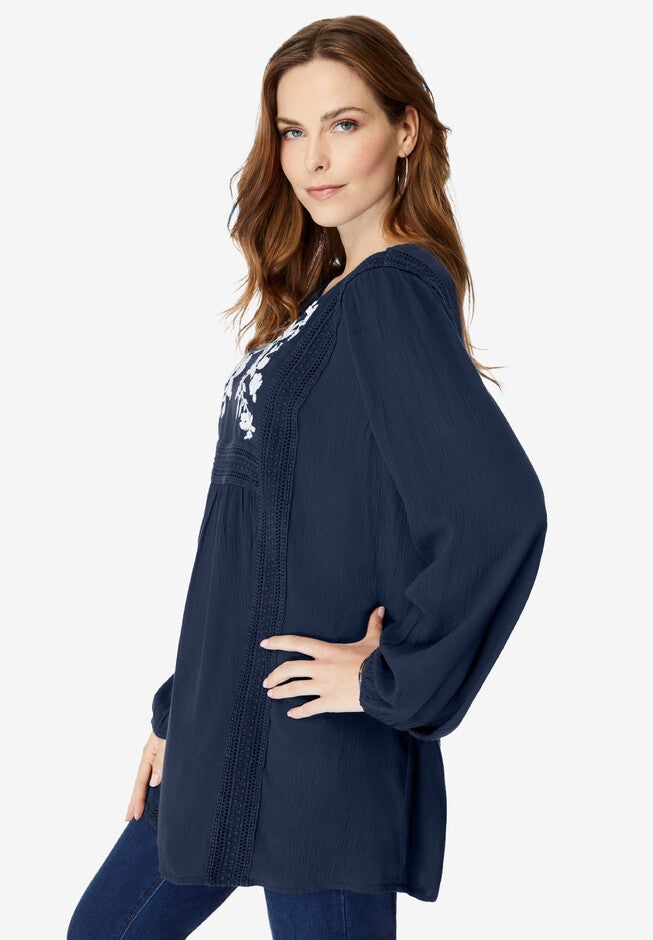 Embroidered Crinkle Top, , alternate image number 2