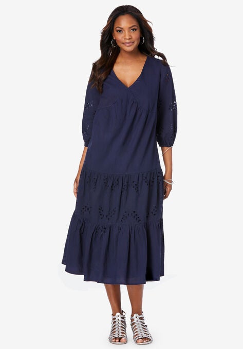 Eyelet Ruffle Dress, NAVY, hi-res image number null