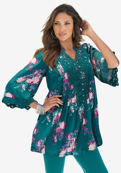 Plus Size Juliet Lace Trim Button-Down Shirt