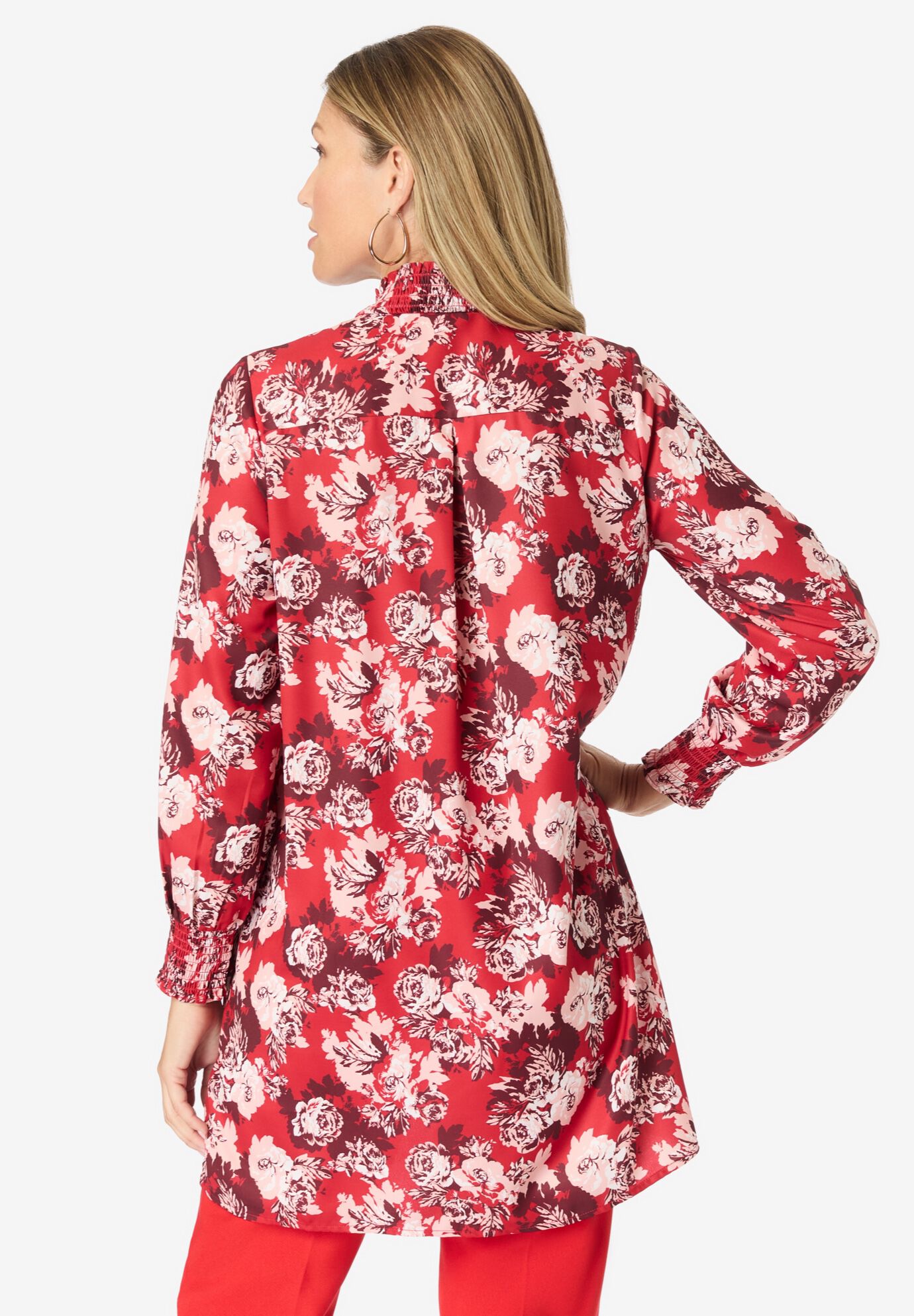 Tulip Hem Blouse, VIVID RED ROSES, on-hover image number 1