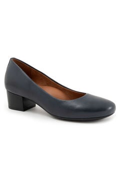 Navy Leather Block Heel Pumps