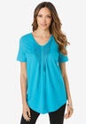 V-Neck Pintuck Tee, DEEP TURQUOISE, hi-res image number null