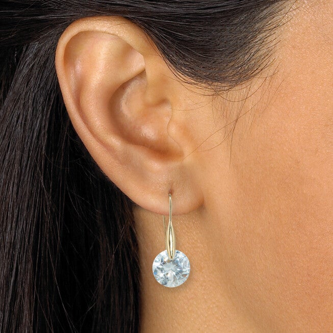 12 TCW Round Cubic Zirconia 18k Yellow Gold-Plated Drop Earrings, WHITE, alternate image number null