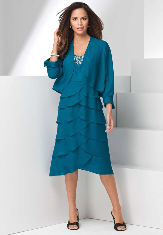 Beaded Tier Jacket Dress, , alternate image number 4