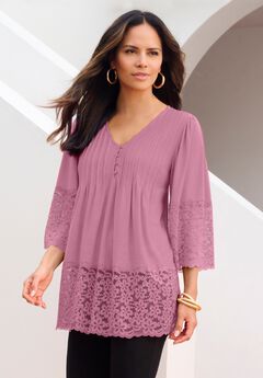 Lace-Hem Pintuck Tunic
