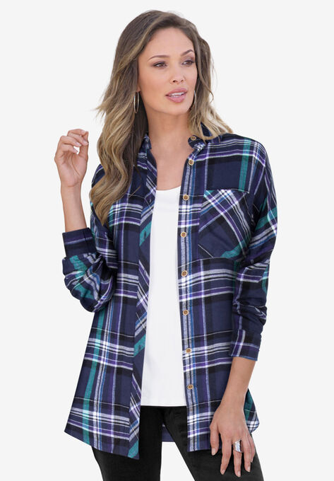 Flannel Tunic, NAVY LIGHT JADE PLAID, hi-res image number null