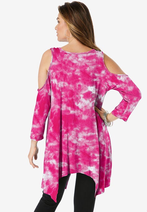 Cold-Shoulder Hanky Hem Ultra Femme Tunic, , on-hover image number null