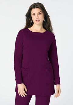 Snap Button Boatneck Soft Knit Tunic