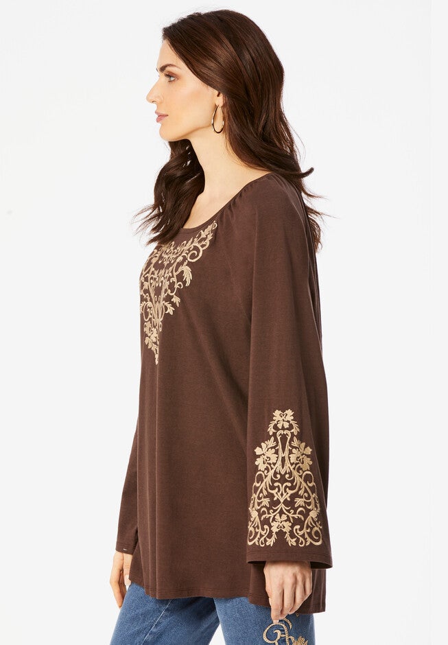 Embroidered Bell-Sleeve Tunic, , alternate image number null