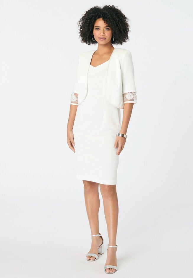 Embellished Jacket And Dress Set, WHITE, hi-res image number null