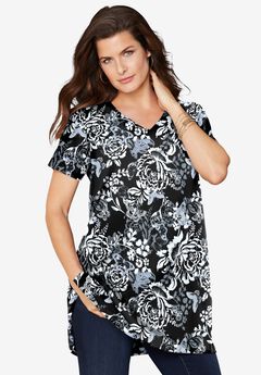 Plus Size Cotton Short Sleeve V-Neck Ultimate Tunic