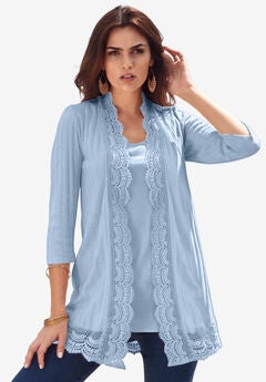 Crochet Trim Pointelle Cardigan