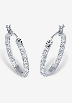 Platinum over Sterling Silver Genuine Diamond Hoop Earrings