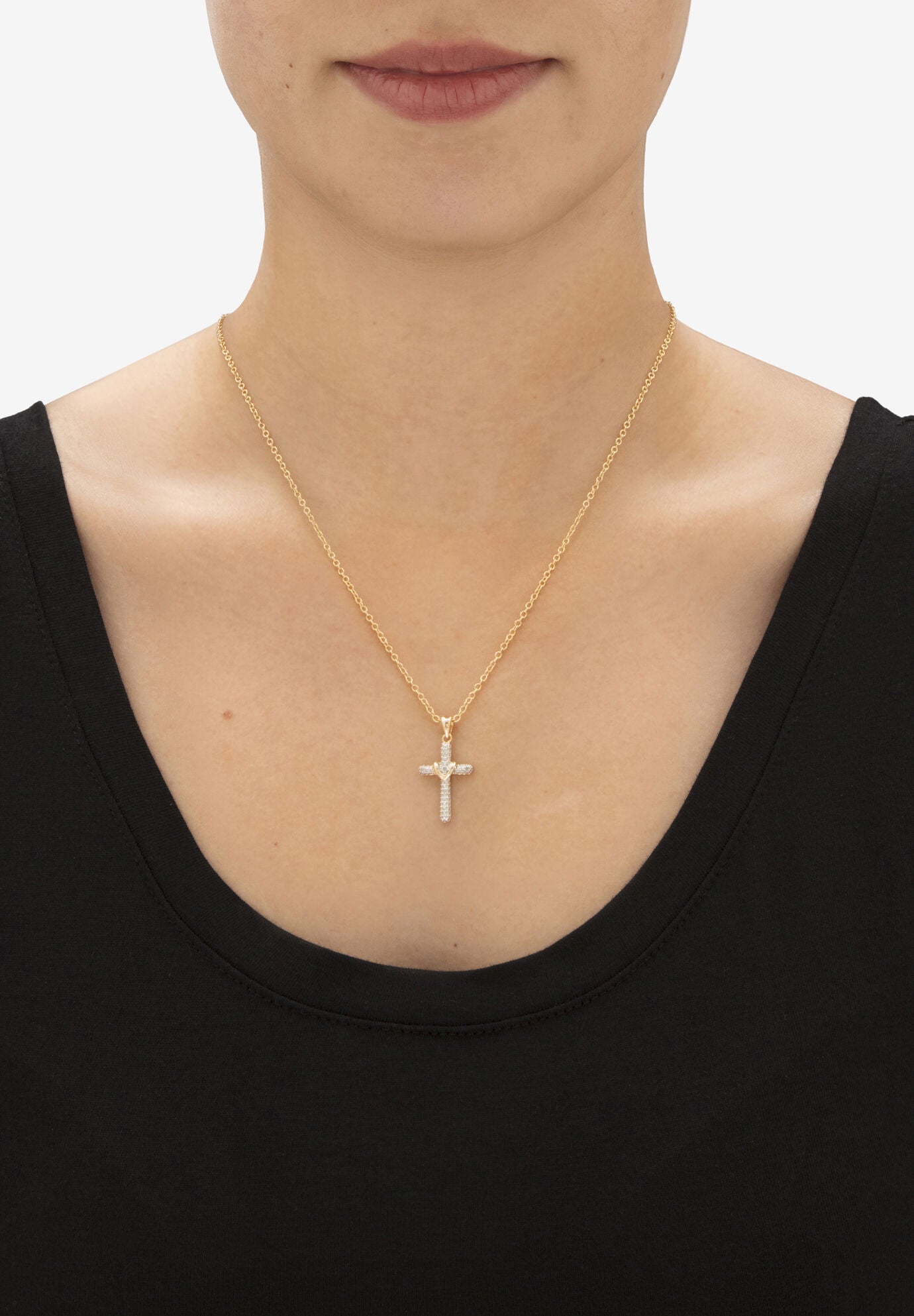 Diamond Accent Gold-Plated 2-Piece Cross Earring and Necklace Set 18 inches-20 inches, , alternate image number 2