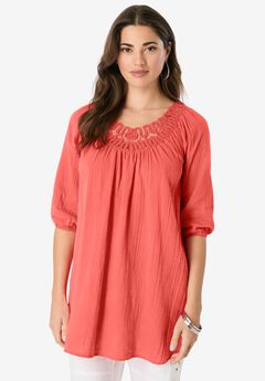 Lace Trim Popover Blouse