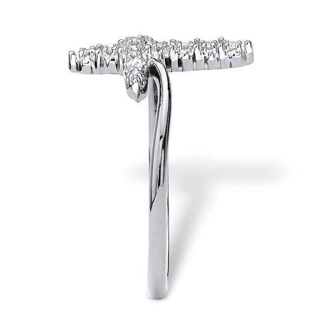Platinum-plated Sterling Silver Diamond Accent Cross Ring, WHITE, on-hover image number 1