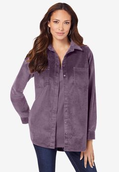 Extended Plus Size Corduroy Button-Front Shirt