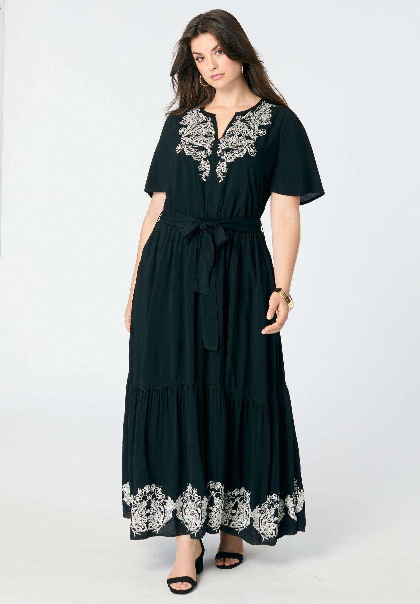 Embroidered Maxi Dress, BLACK IVORY EMBROIDERY, on-hover image number 1