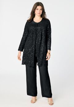 Sequined Lace Jacket Pant Set