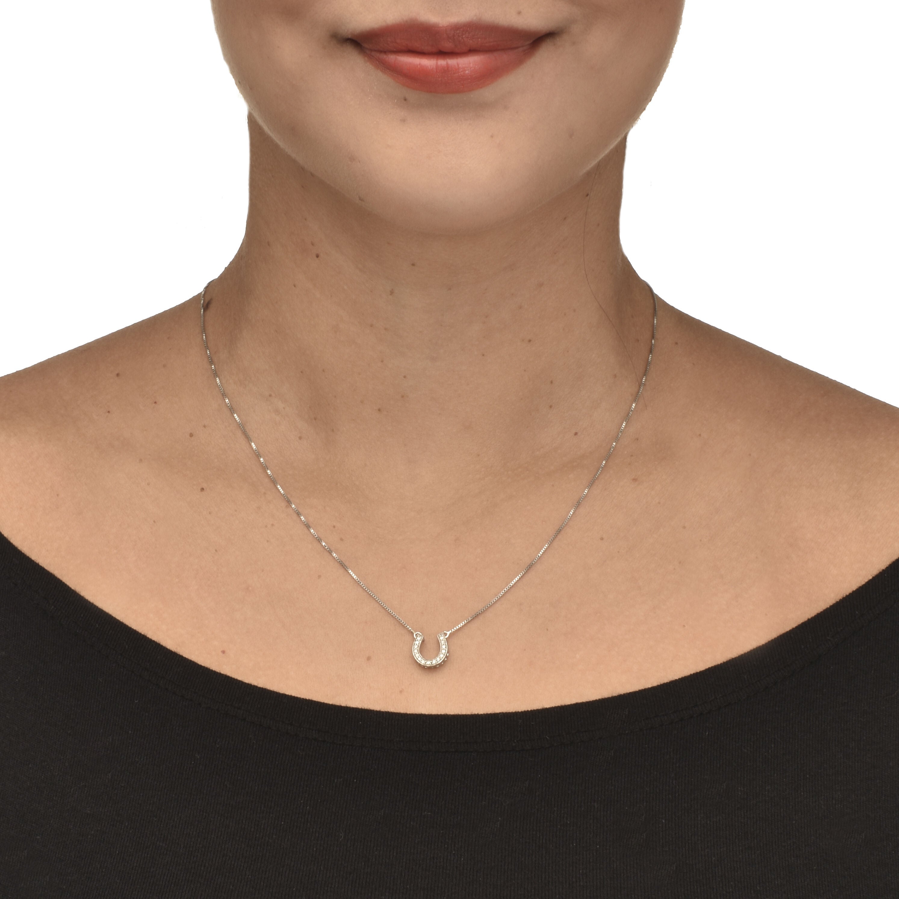 .07 TCW Diamond Sterling Silver Horseshoe Pendant and Chain 18 Inches, WHITE, alternate image number 2