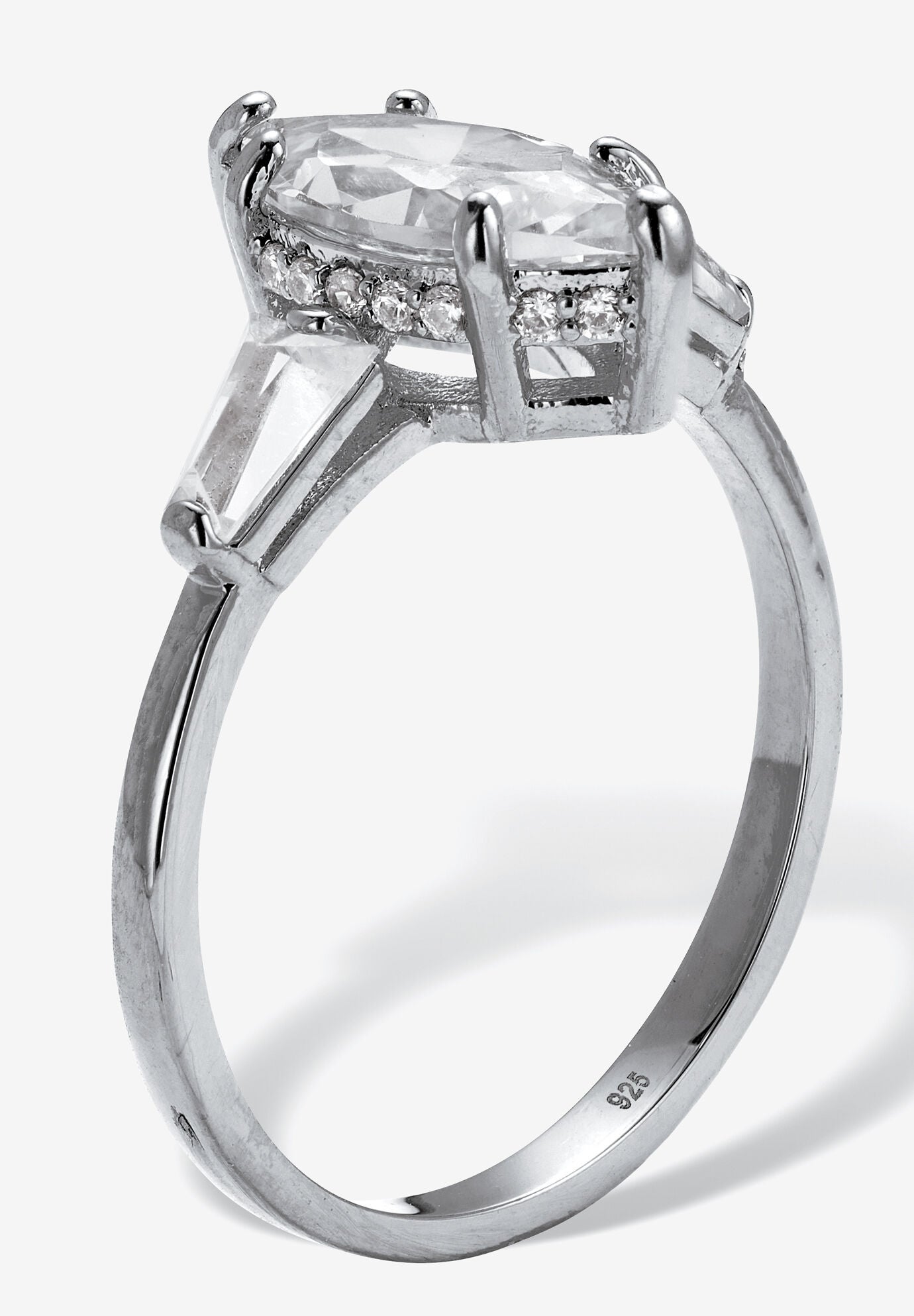 3.12 Tcw Marquise Cz Platinum-Plated Sterling Silver Engagement Ring, , on-hover image number 1