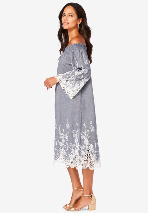 Eyelet Off-The-Shoulder Dress, , alternate image number null