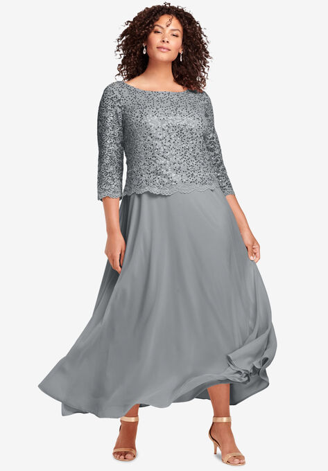 Lace Popover Dress, GUNMETAL, hi-res image number null