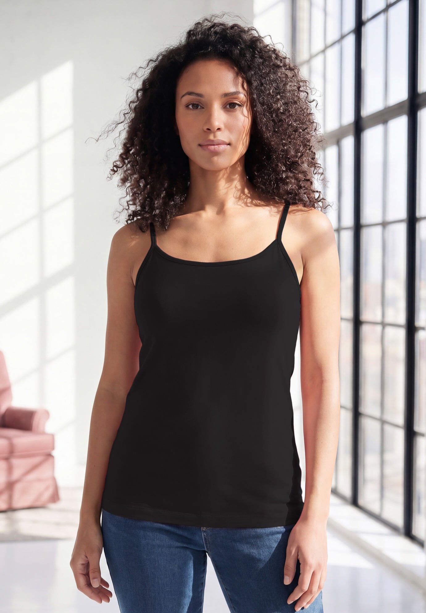 Plus Size Cami with Built-In Bra and Adjustable Straps