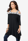 Cold-Shoulder Handkerchief-Hem Ultra Femme Tunic, BLACK, hi-res image number null