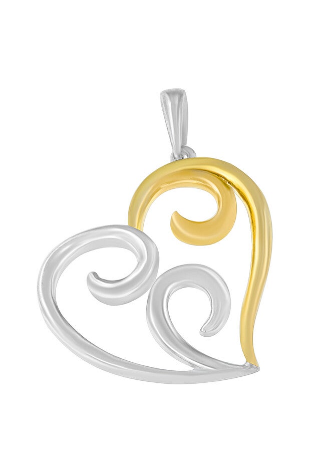 Yellow Gold Over Sterling Silver Open Heart With Swirls Box Chain Pendant Necklace, , on-hover image number 1