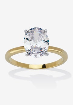 2.54 Tcw Cubic Zirconia 18K Gold-Plated Oval Solitaire Engagement Ring