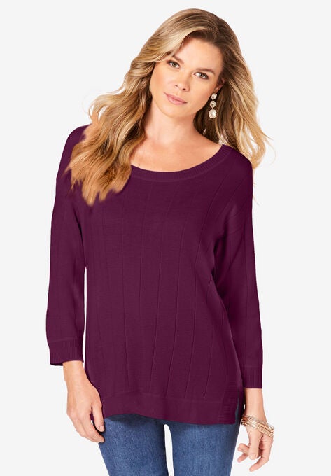 Fine Gauge Drop Needle Ballet Neck Sweater, DARK BERRY, hi-res image number null