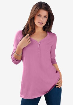 Long Sleeve Henley Ultimate Tee with Sweetheart Neck