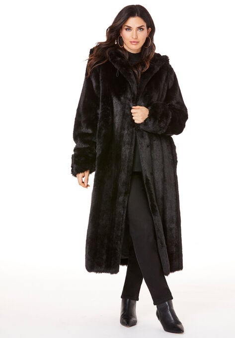 Full Length Faux-Fur Coat with Hood, , alternate image number null