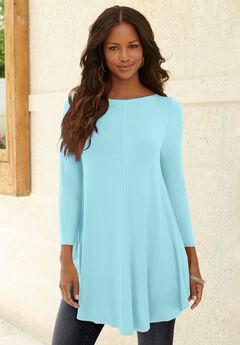 Plus Size Boatneck Swing Ultra Drape Tunic Top
