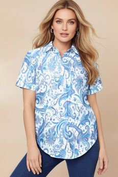 Extended Plus Size Kate Short Sleeve Easy Cotton-Blend Button-Front Shirt