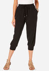 Drawstring Soft Knit Capri Pant, BLACK, hi-res image number null
