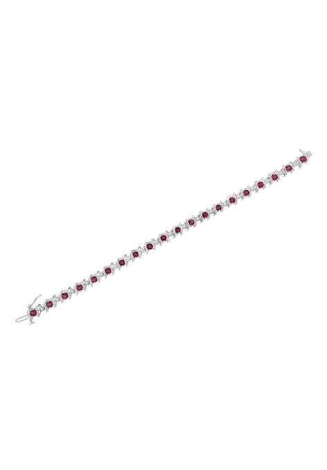 Sterling Silver Gemstone & Round Diamond Tennis Bracelet Ruby July Birthstone, , alternate image number null