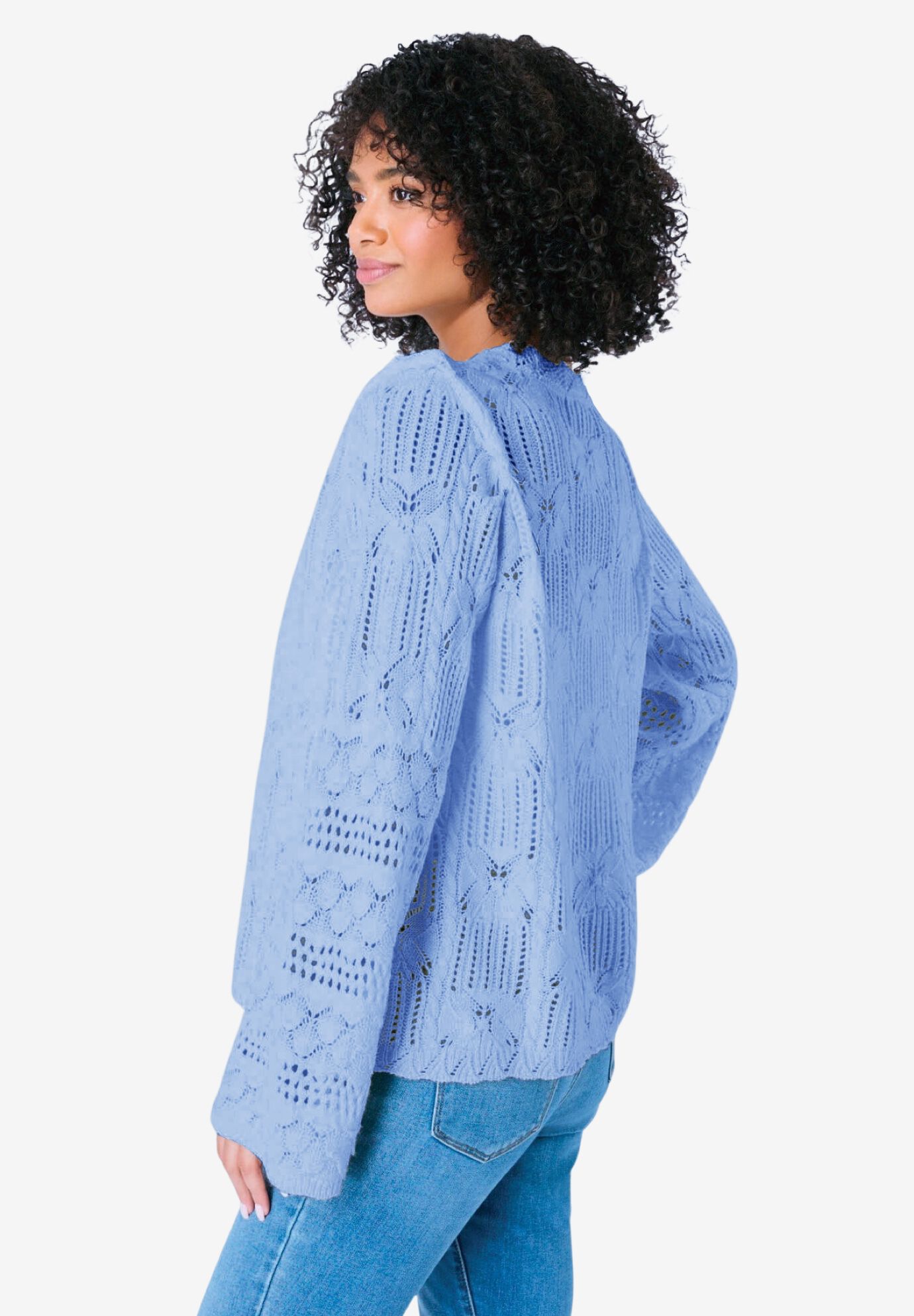 Crochet Cardigan Sweater, FRENCH BLUE, alternate image number 2