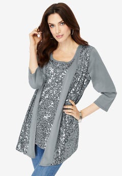 Sequin-Panelled Tank & Cardigan Set