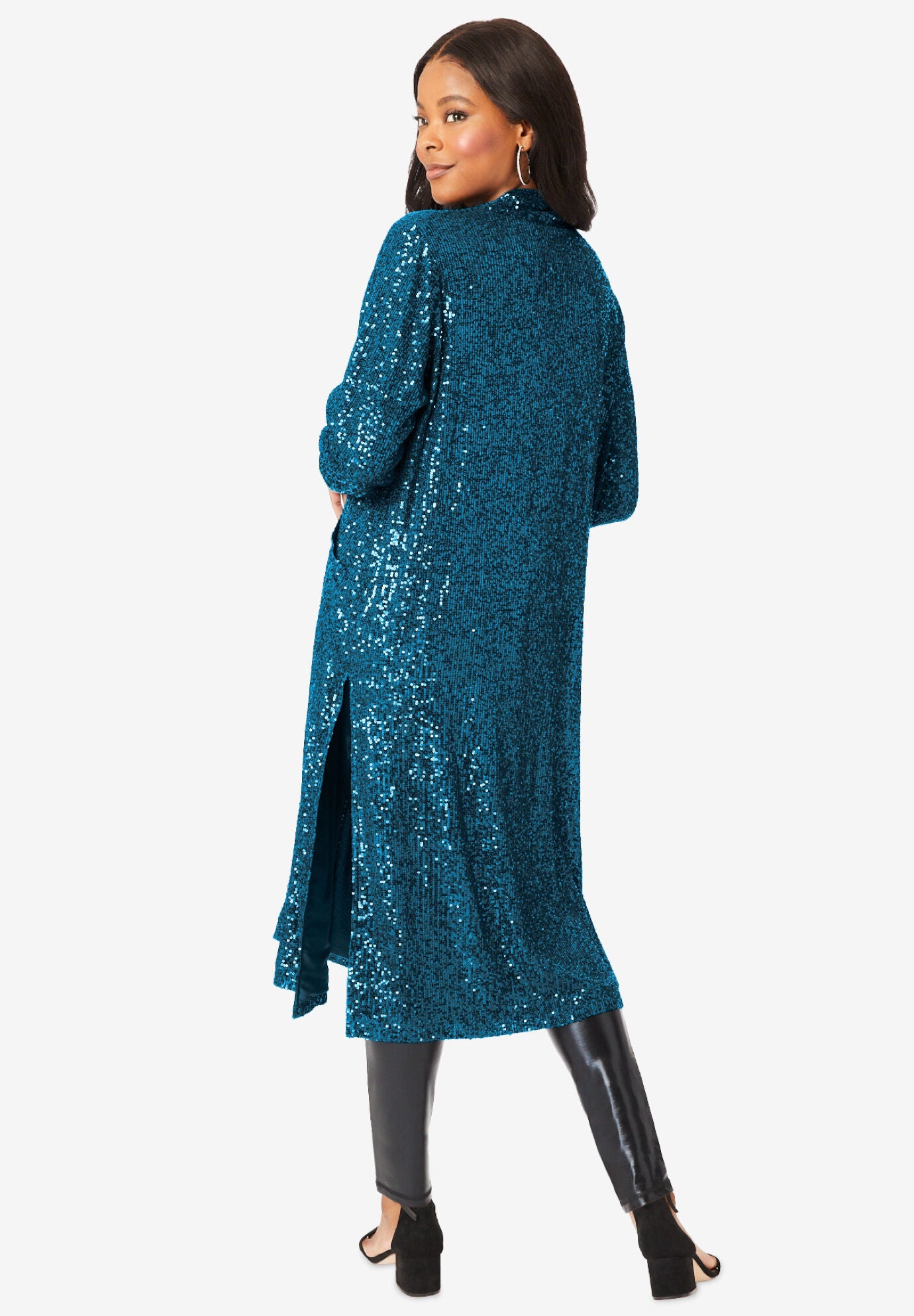 Black sequin duster coat top