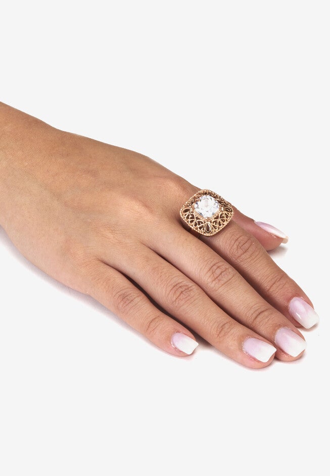 2.65 Cw Cushion Cut Cubic Zirconia Rose Ion Plated Bezel Statement Ring, , alternate image number 2