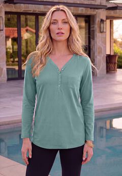 Plus Size Long Sleeve Sweetheart Henley Tee