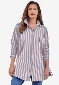 Plus Size Kate Long Sleeve Tunic Easy Cotton-Blend Button-Front Shirt