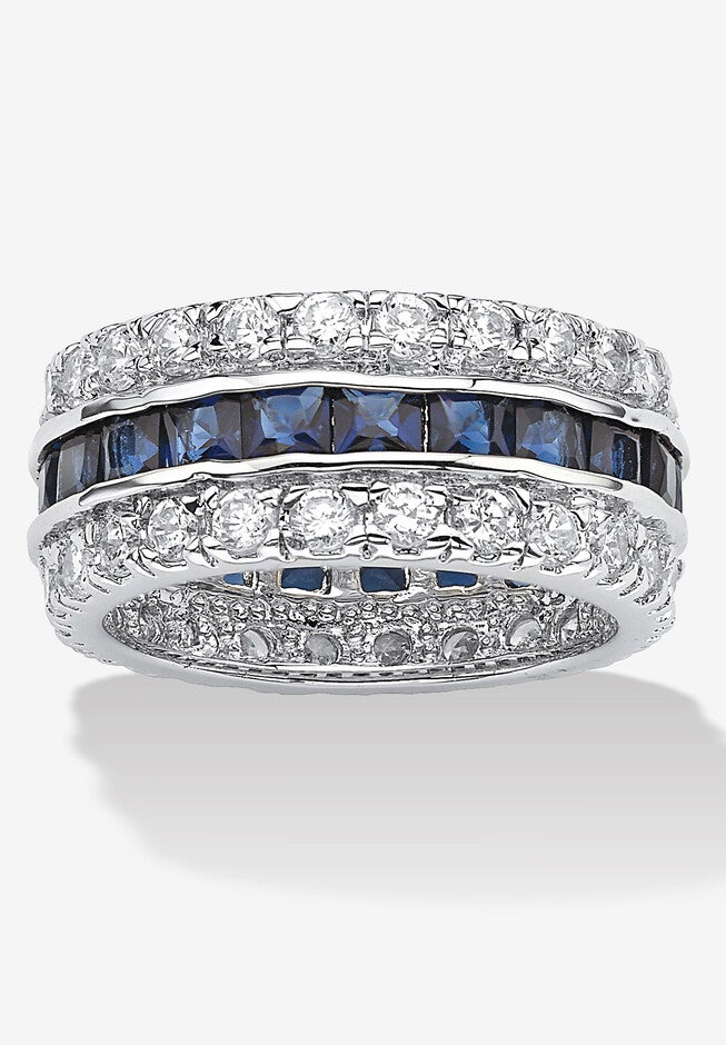 6.66 Tcw Blue Cz White Cz Accent Silvertone Eternity Band, BLUE, hi-res image number 0