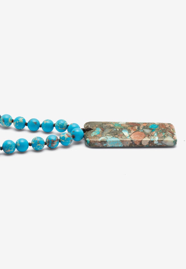 Genuine Blue Jasper Goldtone Necklace And Beaded Bracelet Set, 34 Inches, , alternate image number null